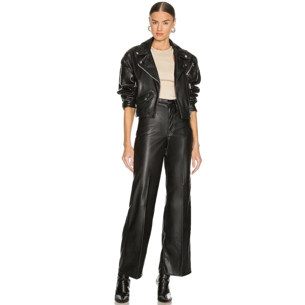 LEVI'S Women's 70s High Flare Faux Leather Pants Night Black Wide Leg Size 32